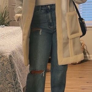 Stylish Cream and Gray Women's Coat